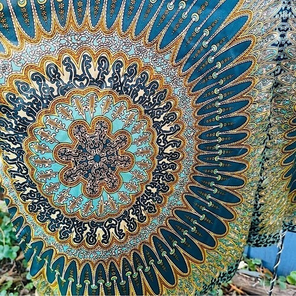 Oscar de la Renta Blue Gold Mandala Zip Front‎ V-Neck 2 Pocket Caftan  SZ 2X NEW - Picture 11 of 15